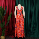 Plus Size Women African Print Halter Neck Beach Jumpsuit