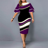 Fall Digital Flower Plus Size Women's Bodycon Dress