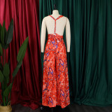 Plus Size Women African Print Halter Neck Beach Jumpsuit