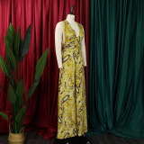 Plus Size Women African Print Halter Neck Beach Jumpsuit