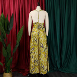 Plus Size Women African Print Halter Neck Beach Jumpsuit