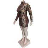 Plus Size Women's Early Fall Leopard Bodycon Dress