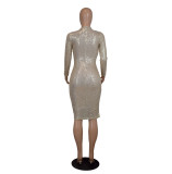 Women Fall Winter Sequin Long Sleeve Sexy Bodycon Dress