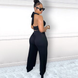 Women Sexy Halter Neck Top+ Wide Leg Pants Two-Piece