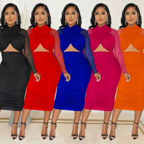 Women Mesh Long Sleeve Solid Cut Out Bodycon Dress Women Mesh Long Sleeve Solid Cut Out Bodycon Dress