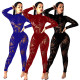 Women Sexy Mesh Cutout See-Through Long Sleeve Jumpsuit