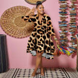 Women Casual Printed Deep v Turndown Collar Dress