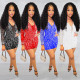 Women Sexy Beaded V-Neck Long Sleeve Mesh See-Through Bodycon Dress（customized,MOQ 6pcs/size/color,process time 7-10 days）