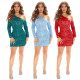 Women Slash Shoulder Off Shoulder Long Sleeve Sequined Bodycon Dress