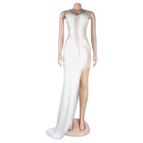 Sexy Straps Rhinestone Beaded Irregular Eveing Dress