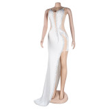 Sexy Straps Rhinestone Beaded Irregular Eveing Dress