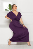 Plus Size Women'S Sexy Solid Color V-Neck Loose Swing Dress