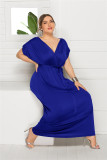 Plus Size Women'S Sexy Solid Color V-Neck Loose Swing Dress