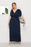 Plus Size Women'S Sexy Solid Color V-Neck Loose Swing Dress