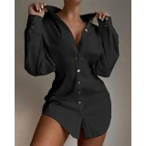 Fall Fashion Print Slim Waist Button Blouse Long Sleeve Shirt