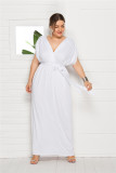 Plus Size Women'S Sexy Solid Color V-Neck Loose Swing Dress
