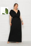 Plus Size Women'S Sexy Solid Color V-Neck Loose Swing Dress
