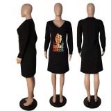 women's autumn and winter printed loose dress