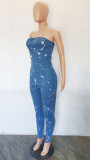 Casual Fashion Strapless Women's Fit Denim Jumpsuit