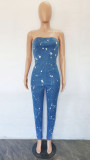 Casual Fashion Strapless Women's Fit Denim Jumpsuit