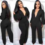 Women's Jumpsuit Sexy V-Neck Long Sleeve Tight Fitting Shirt Pants Fall Winter