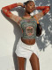 Summer Women Printed Round Neck mesh Long Sleeve Top