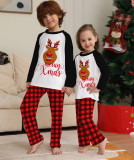 Christmas Fawn Letter Plaid Print Long Sleeve Top+Pant Loungewear Pajamas Two Piece Set