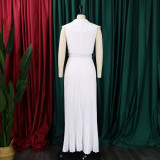 Women Summer Sexy Ruffled Pleated Maxi Dress with Belt