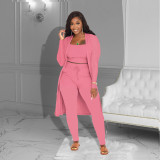 Women Fall Ribbed Rope and Pant Solid Three-Piece