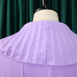 Women Summer Sexy Ruffled Pleated Maxi Dress with Belt