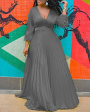 Women Autumn V-Neck Chiffon Long Sleeve Dress
