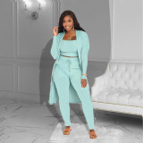 Women Fall Ribbed Rope and Pant Solid Three-Piece