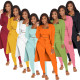Women Fall Ribbed Rope and Pant Solid Three-Piece