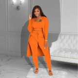 Women Fall Ribbed Rope and Pant Solid Three-Piece