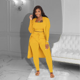 Women Fall Ribbed Rope and Pant Solid Three-Piece