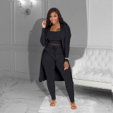 Women Fall Ribbed Rope and Pant Solid Three-Piece