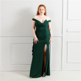 Elegant Off Shoulder Ruffled Slit Plus Size Beauty Long Formal Party Evening Dress
