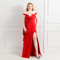 Elegant Off Shoulder Ruffled Slit Plus Size Beauty Long Formal Party Evening Dress Elegant Off Shoulder Ruffled Slit Plus Size Beauty Long Formal Party Evening Dress