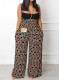 Women'S Plaid Casual Wide Leg Loose Bib Pants