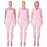 Women's Autumn/Winter Fleece Vest Hooded Three-Piece