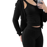 Women's Autumn/Winter Fleece Vest Hooded Three-Piece
