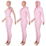 Women's Autumn/Winter Fleece Vest Hooded Three-Piece