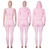 Women's Autumn/Winter Fleece Vest Hooded Three-Piece