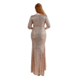 Plus Size Women Sequin V-Neck Formal Party Evening Dress