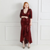 Plus Size Women Sequin V-Neck Formal Party Evening Dress