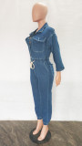 Women Casual Pocket Half Sleeve Denim Jumpsuit
