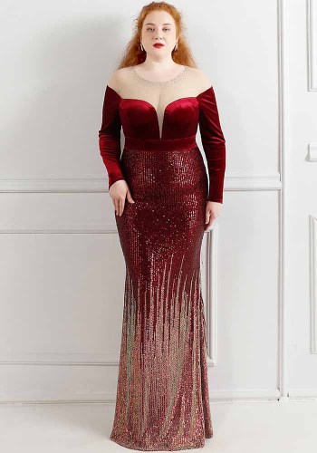 Plus Size Women Sequin Patchwork Lace Formal Party Evening Dress