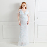 Plus Size Women Sequin Patchwork Fringe Formal Party Evening Dress