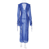 Summer Women Sexy See-Through V-Neck Slit Dress