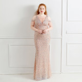 Plus Size Women Sequin Patchwork Fringe Formal Party Evening Dress
